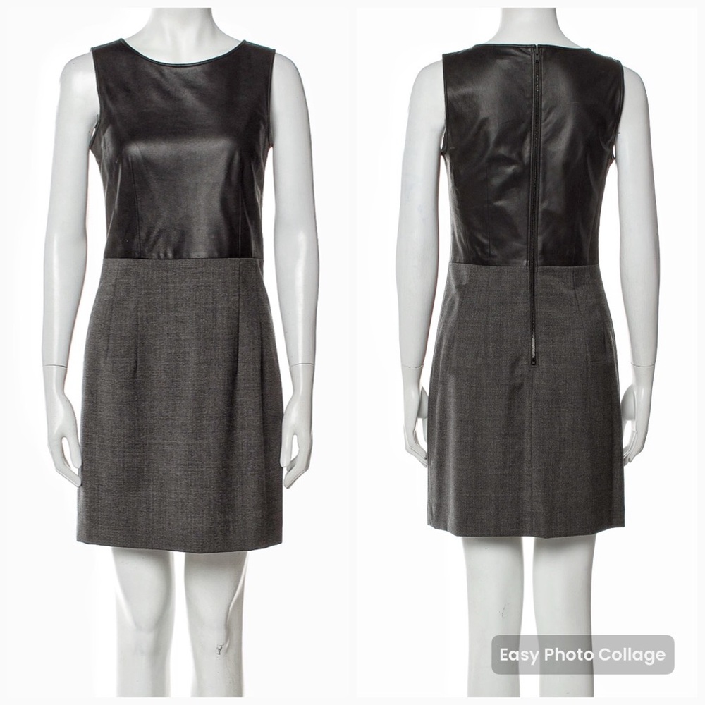 Theory Black Merino Wool & Leather Sheath Mini Dress 4/S